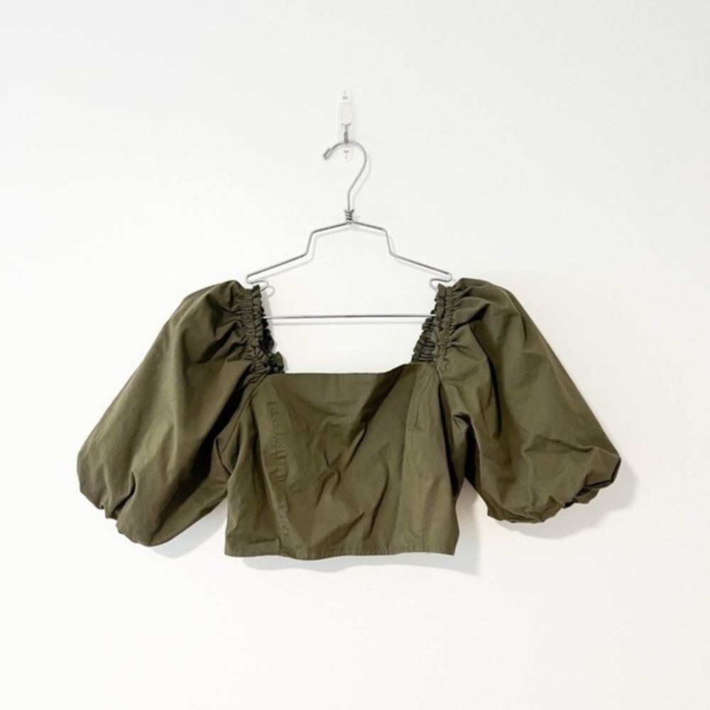 Jason Wu Olive Green Puff Sleeve Top sz S